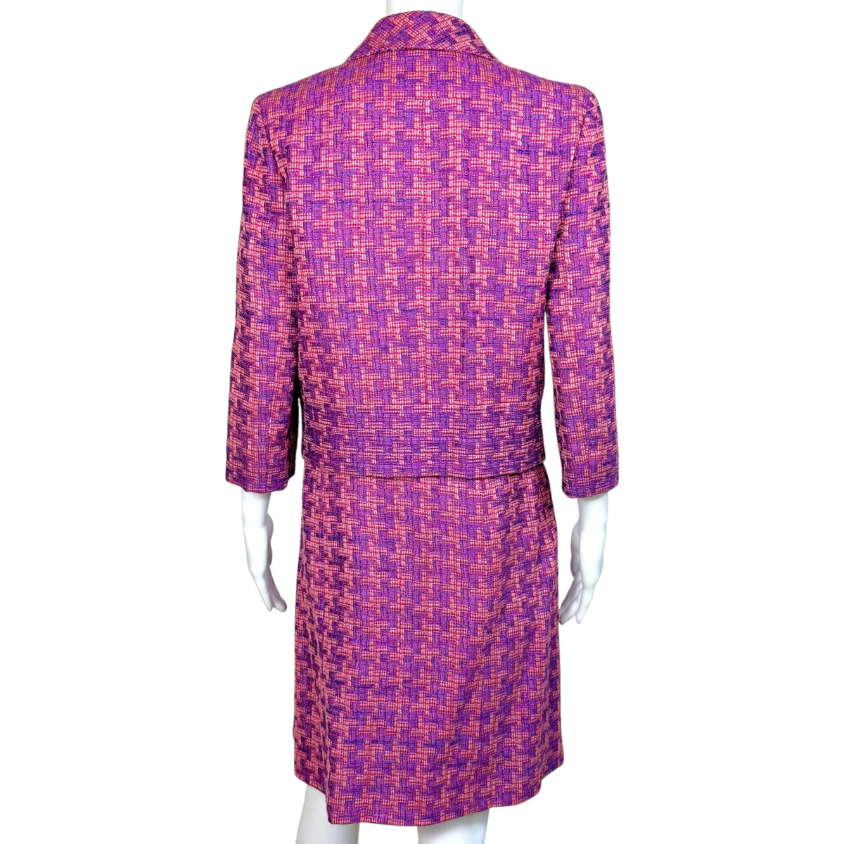 Chanel Pink Purple Houndstooth Tweed Crop Blazer Midi Skirt