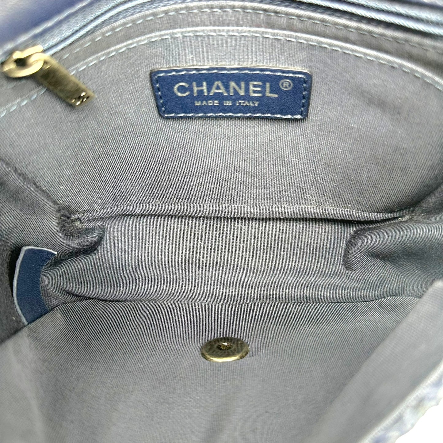 Chanel Small Square Flap Bag Navy Blue Woven Leather