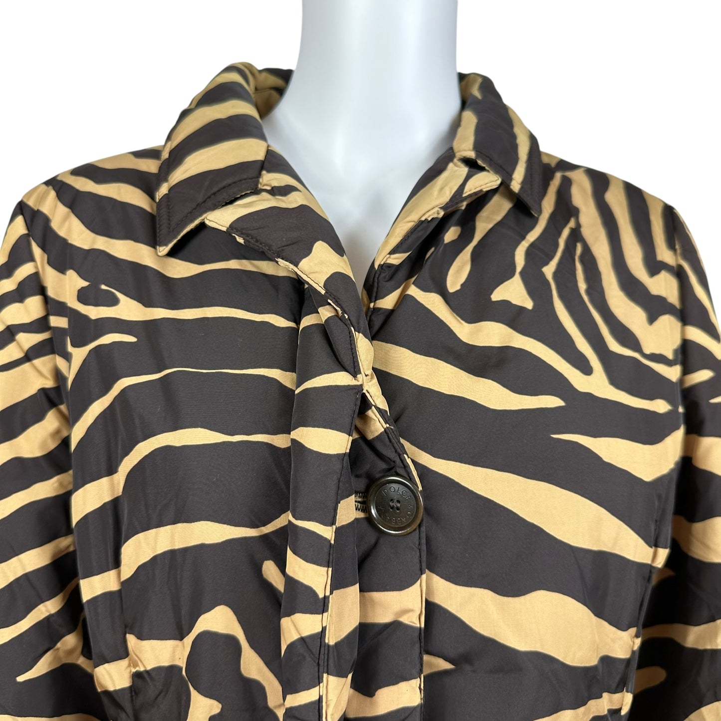 Dolce & Gabbana Brown Zebra Print Puffer Trench Coat