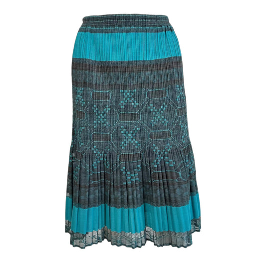 Issey Miyake Pleats Please Turquoise & Brown Tribal Print Pleated Midi Skirt