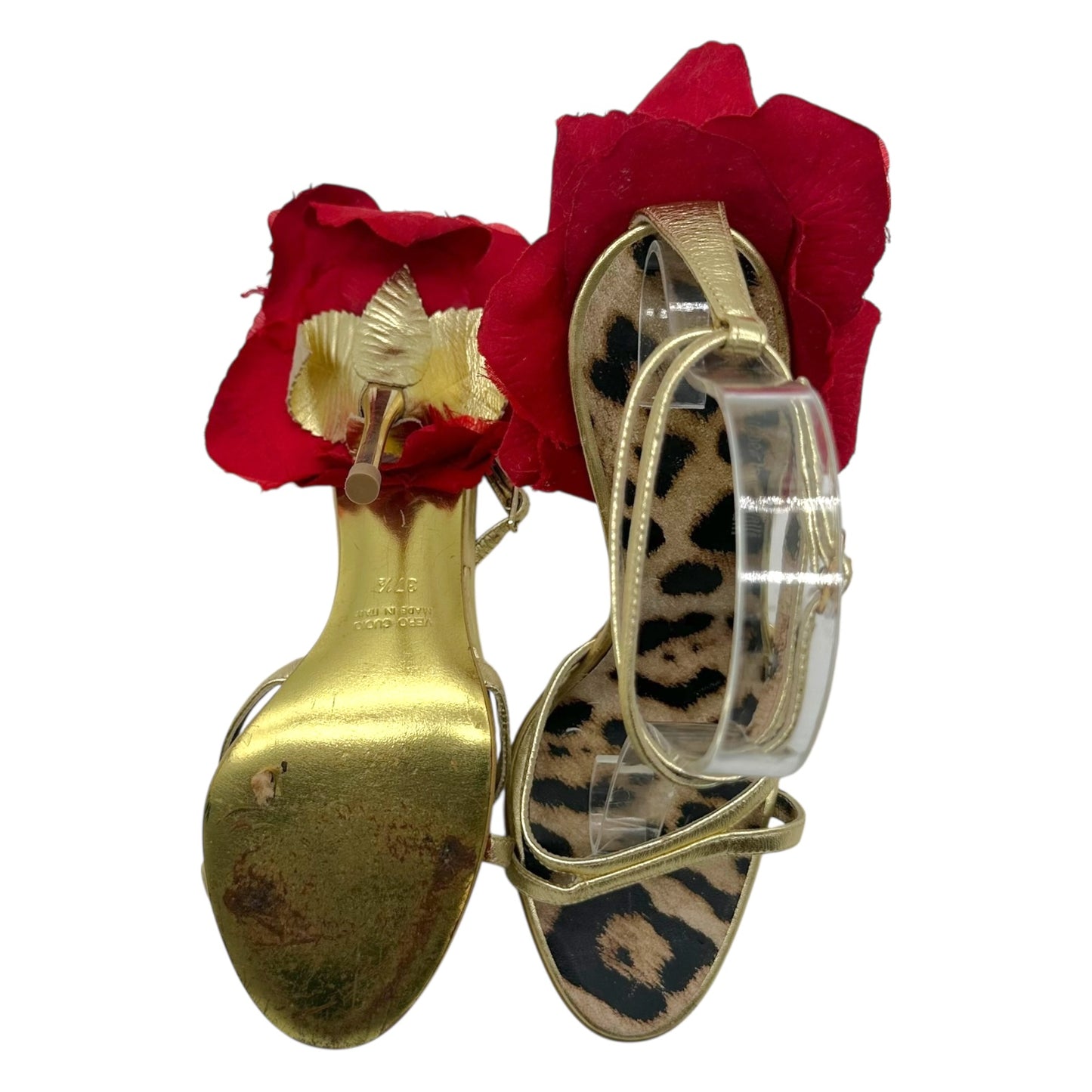 Roberto Cavalli Rose Heel Gold Strappy Sandals