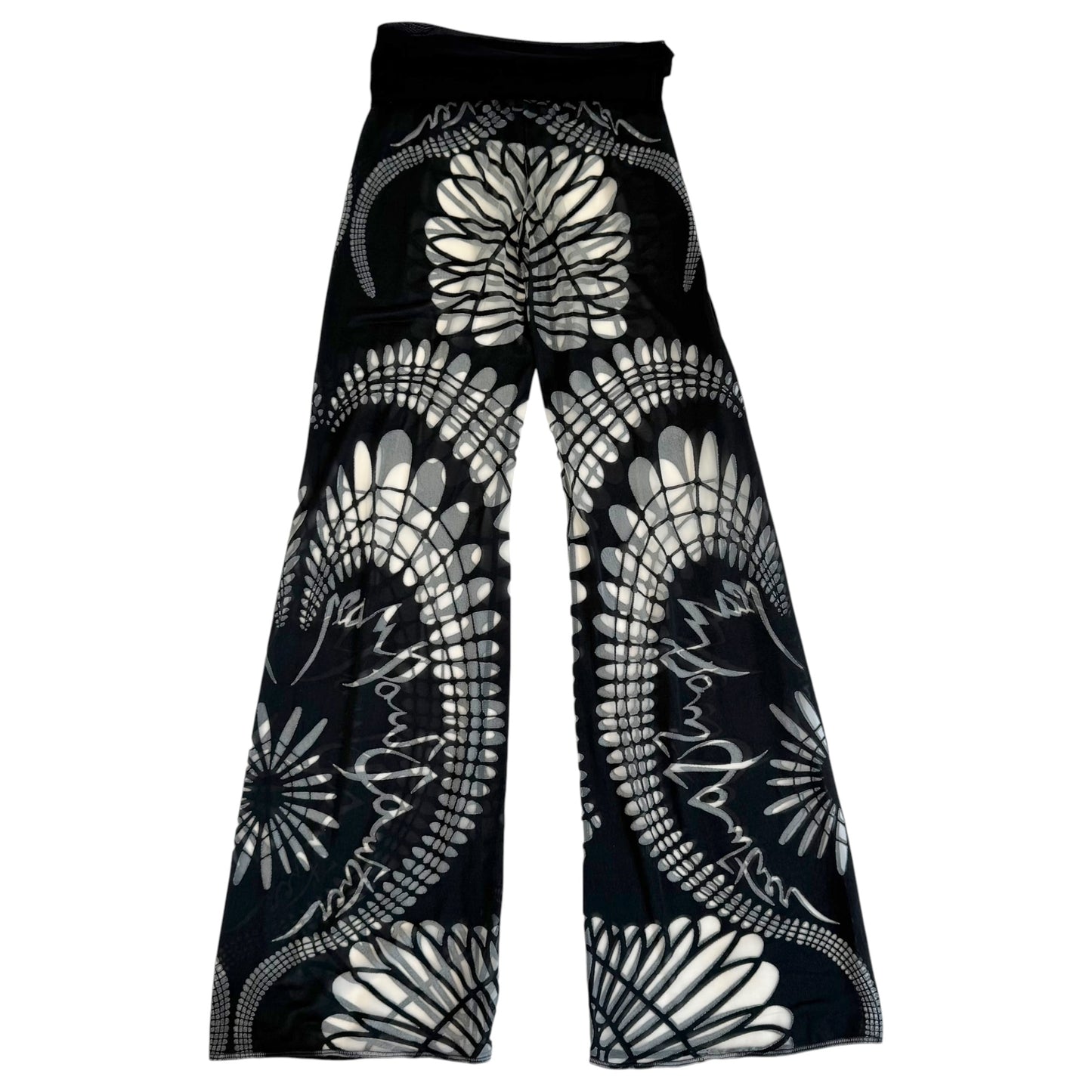 Jean Paul Gaultier Black & Transparent Sheer Mesh Fold-Over Wide Leg Pants