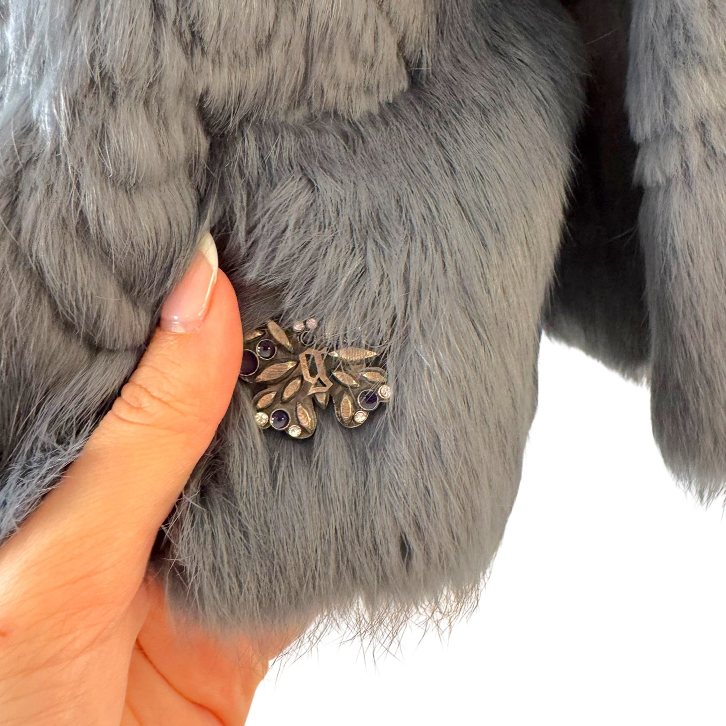 Galliano Gray Butterfly Print Rabbit Fur Cropped Jacket - Outfit Repeater