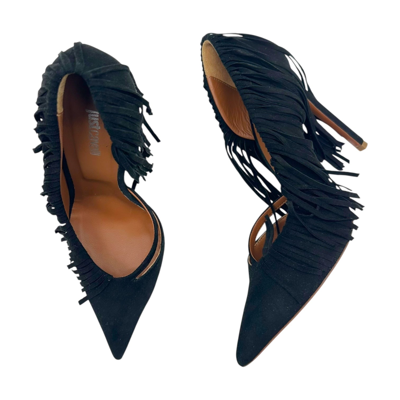 Just Cavalli Roberto Cavalli Black Suede Fringe Heels - Outfit Repeater