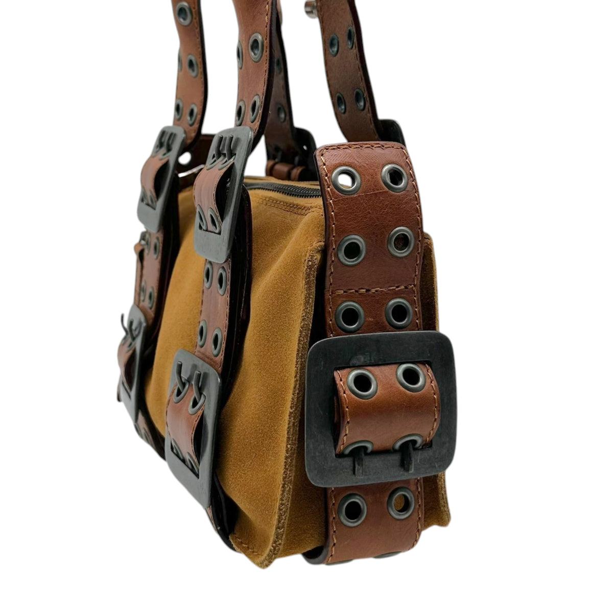 Dsquared2 Brown Suede & Leather Belt Buckle Mini Bag