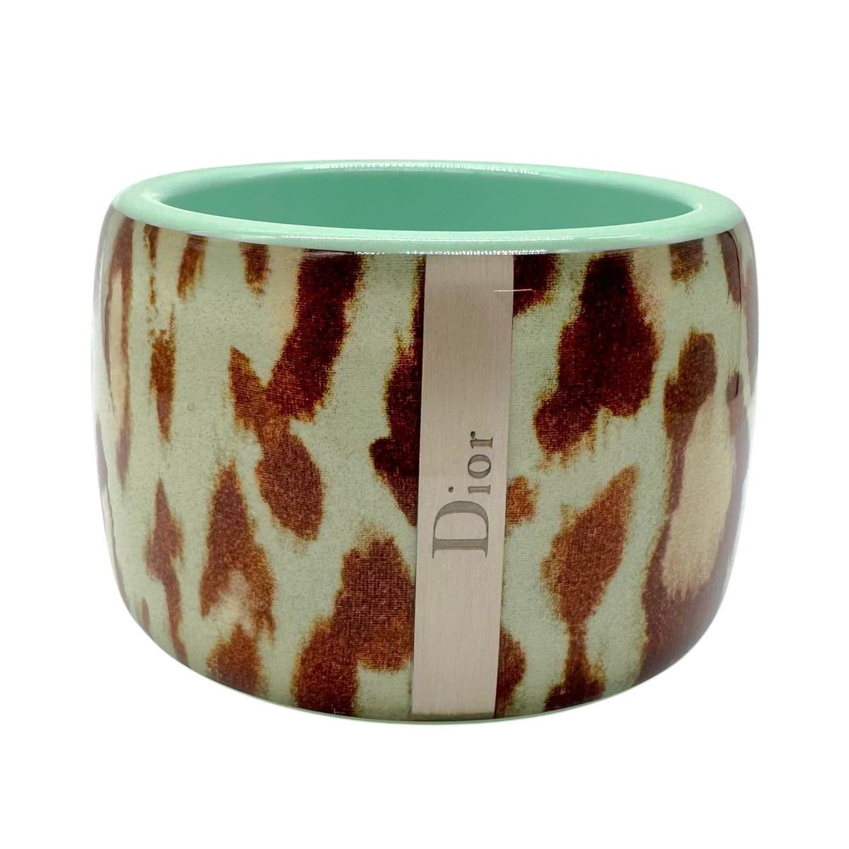 Christian Dior Chunky Bangle Bracelet Blue Silver Leopard Print