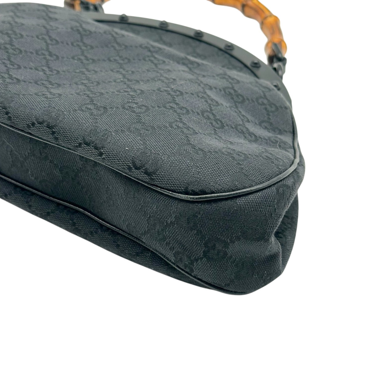 Gucci Black Monogram Canvas Handbag with Bamboo Handle