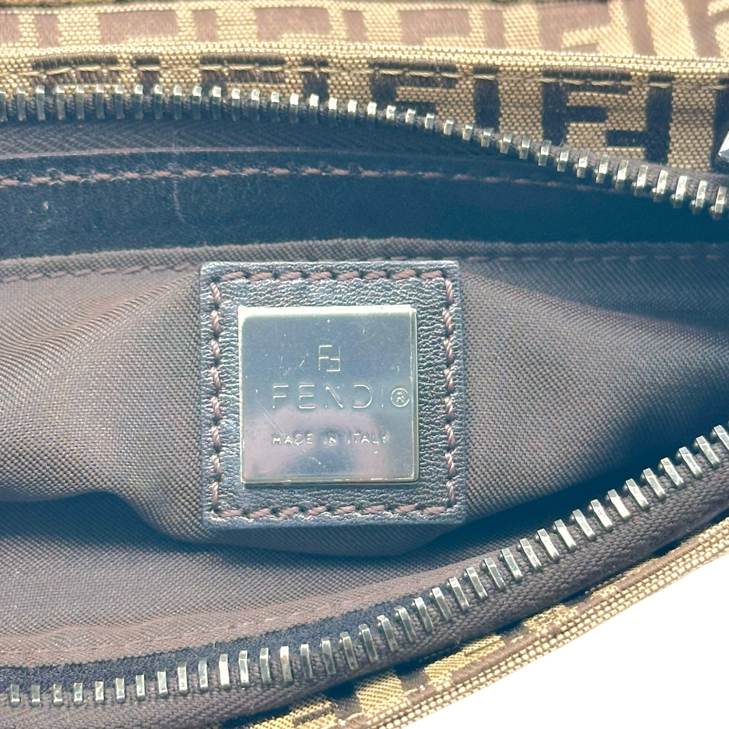 Fendi Tan & Brown Zucchino Monogram Shoulder Pochette Bag