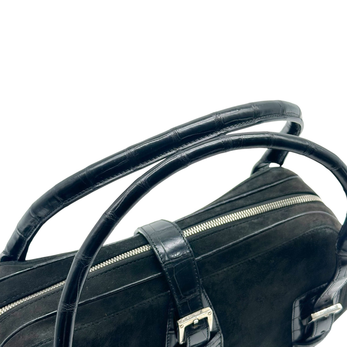 Loewe Black Suede Croc Embossed Shoulder Bag