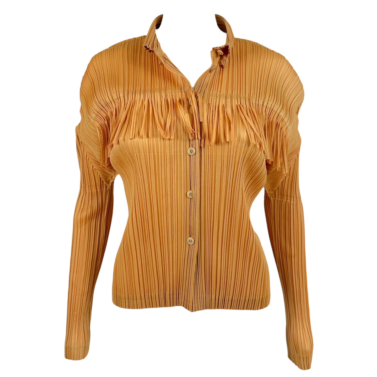 Issey Miyake Longsleeve Blouse Golden Pleated Fringe Trim