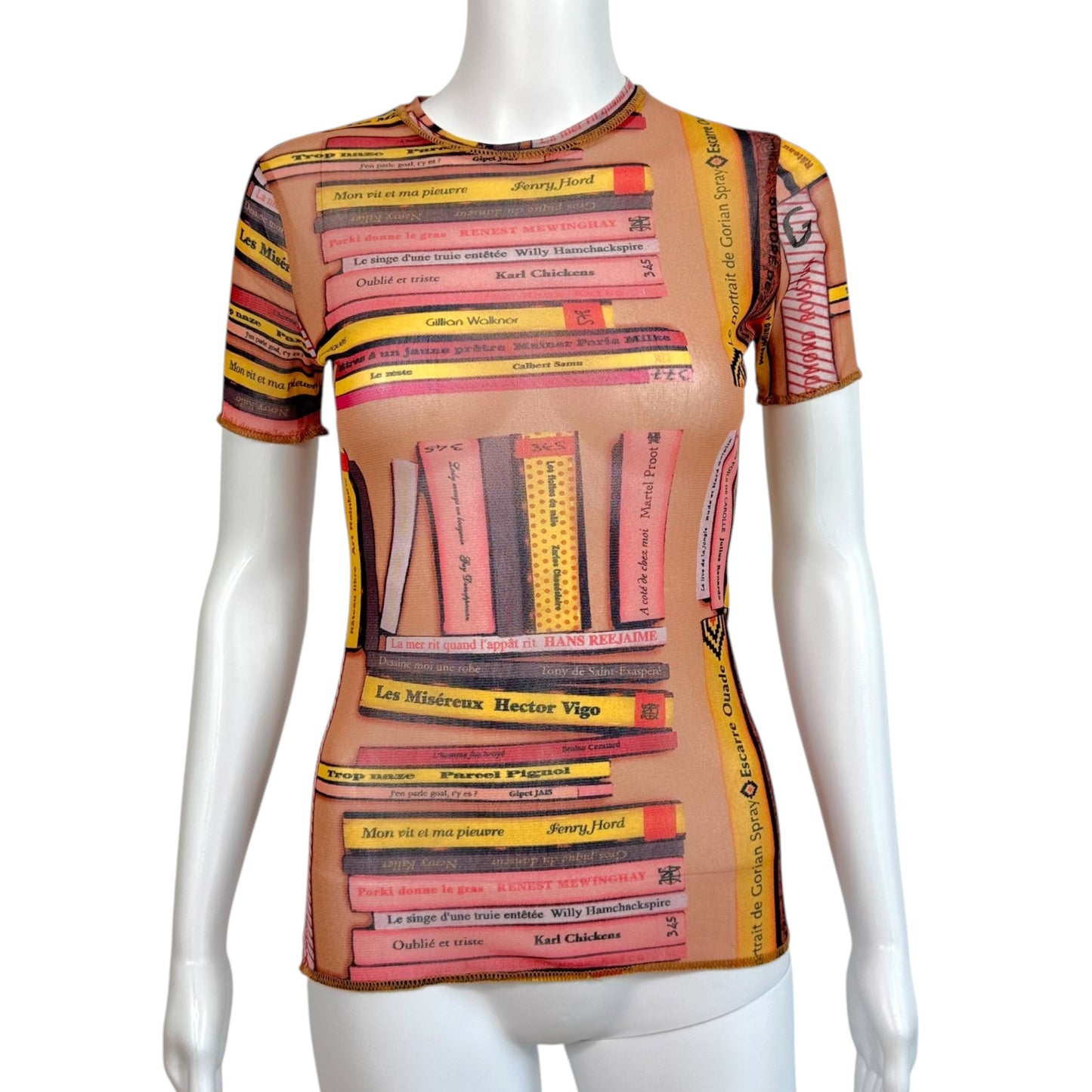 Jean Paul Gaultier Pink & Yellow Book Print Mesh T-Shirt