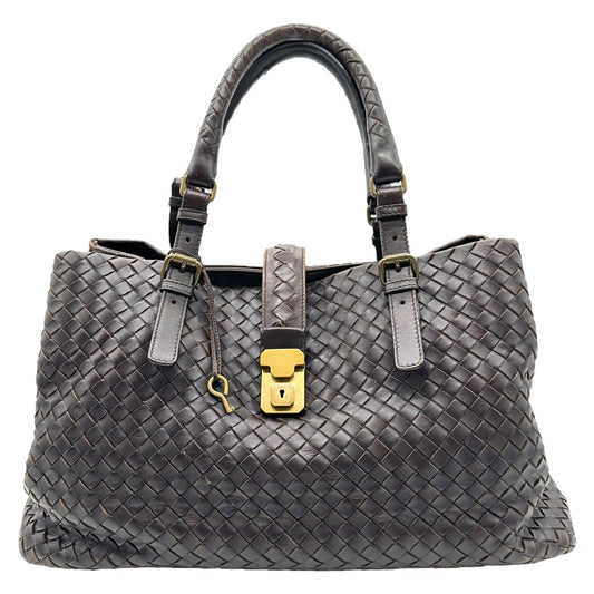 Bottega Veneta Brown & Gold Intrecciato Roma Tote Bag