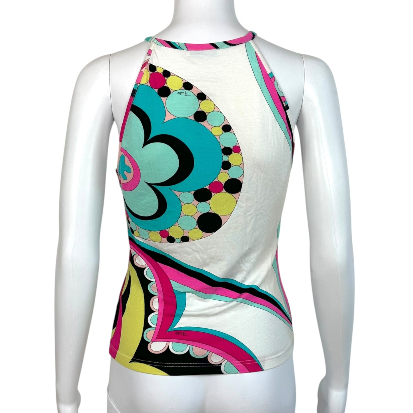 Emilio Pucci Pink & Blue Printed Keyhole Cut-Out Tank