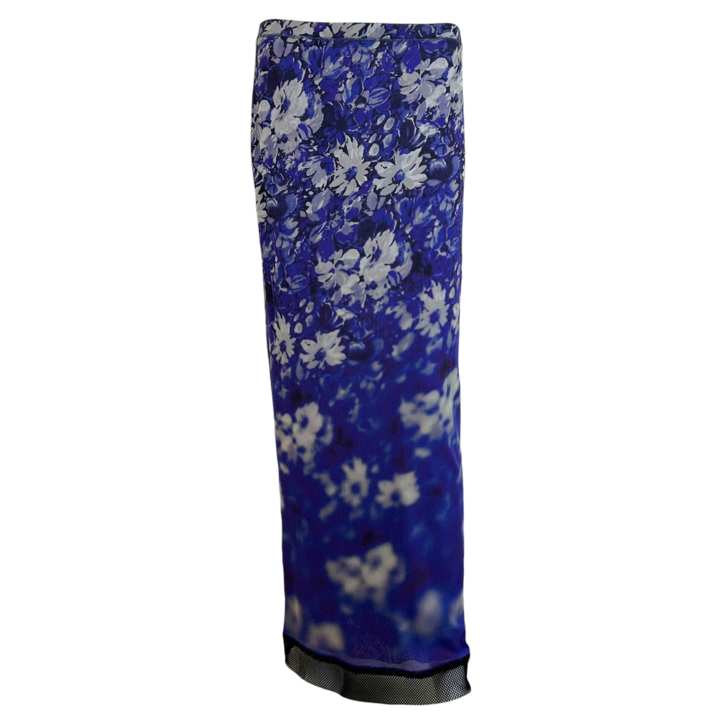 Jean Paul Gaultier Soleil Blue & Black Floral Print Mesh Maxi Skirt