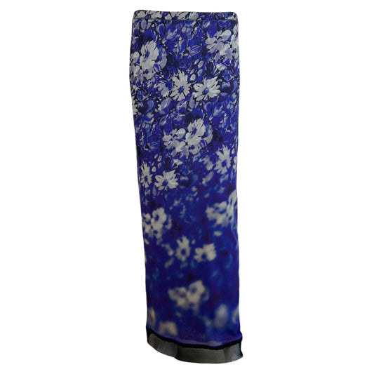 Jean Paul Gaultier Soleil Blue & Black Floral Print Mesh Maxi Skirt
