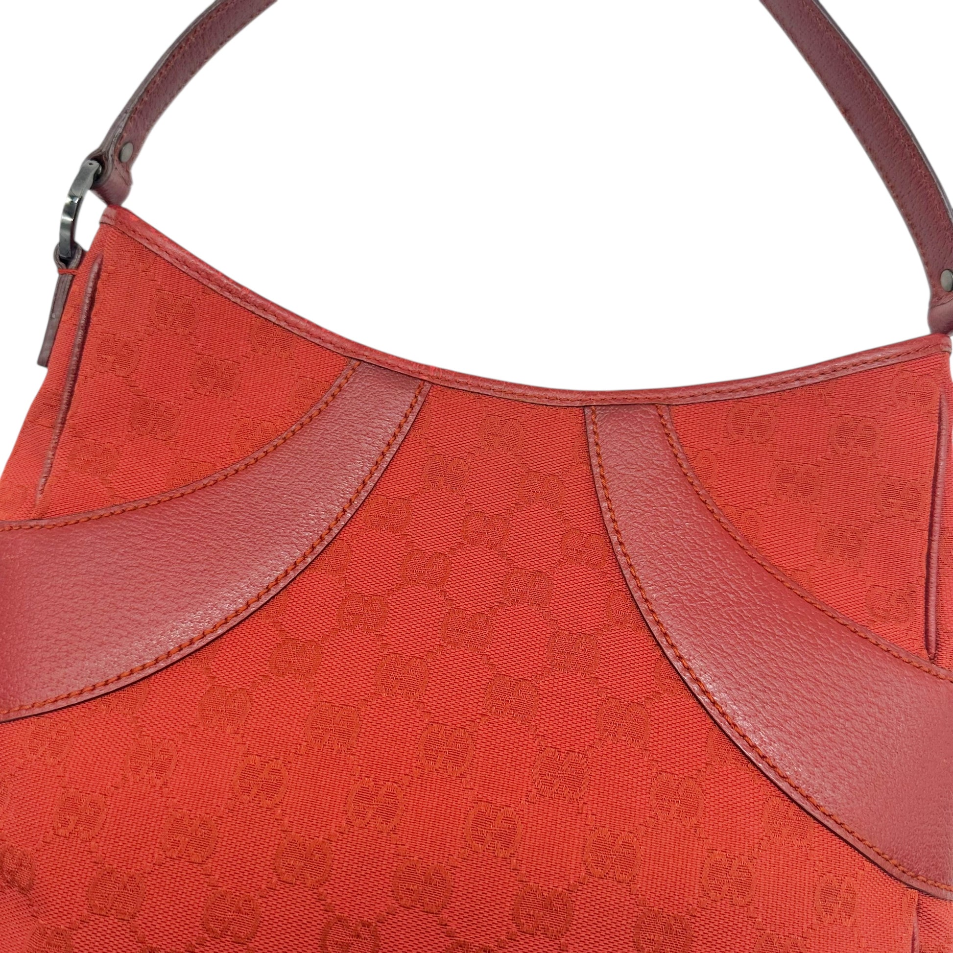 Gucci Red Monogram Leather Trim Shoulder Bag - Outfit Repeater