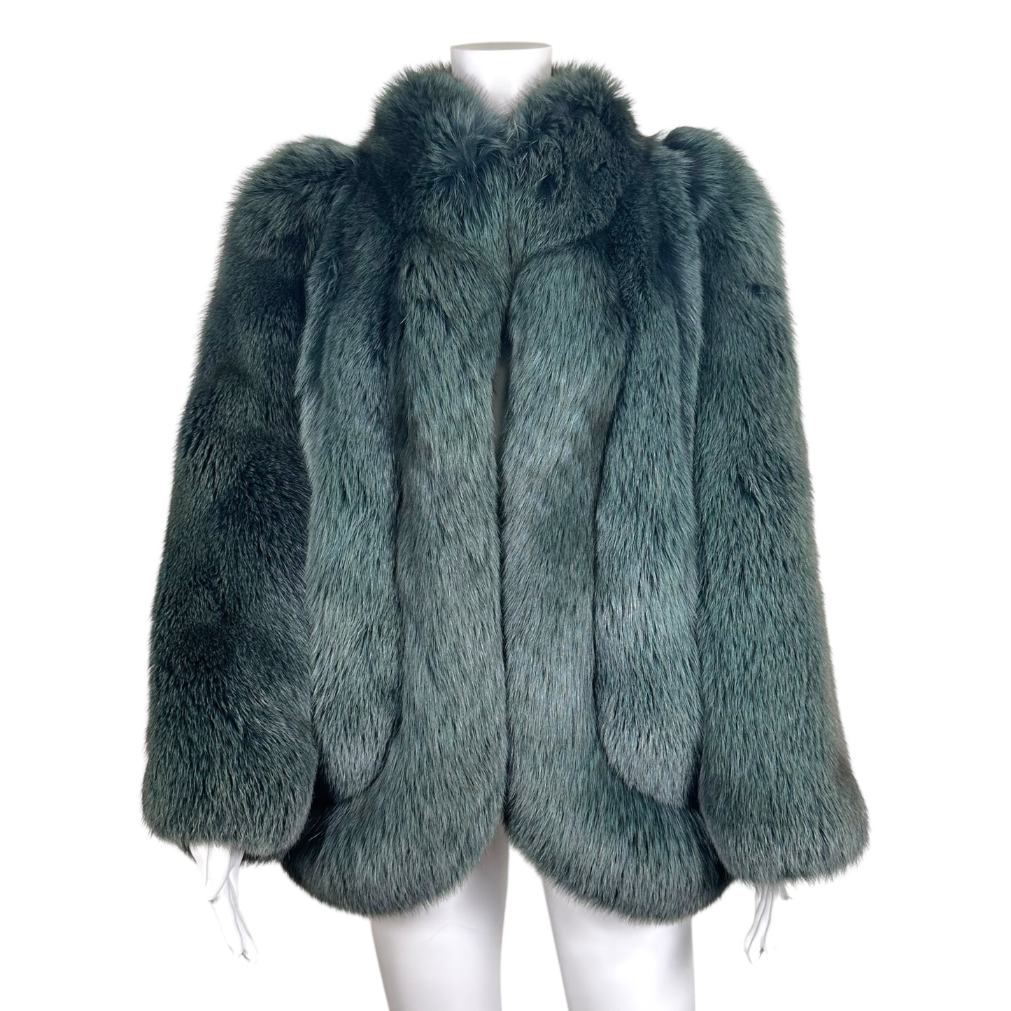 Vintage Fox Fur Coat Forest Green Open Front