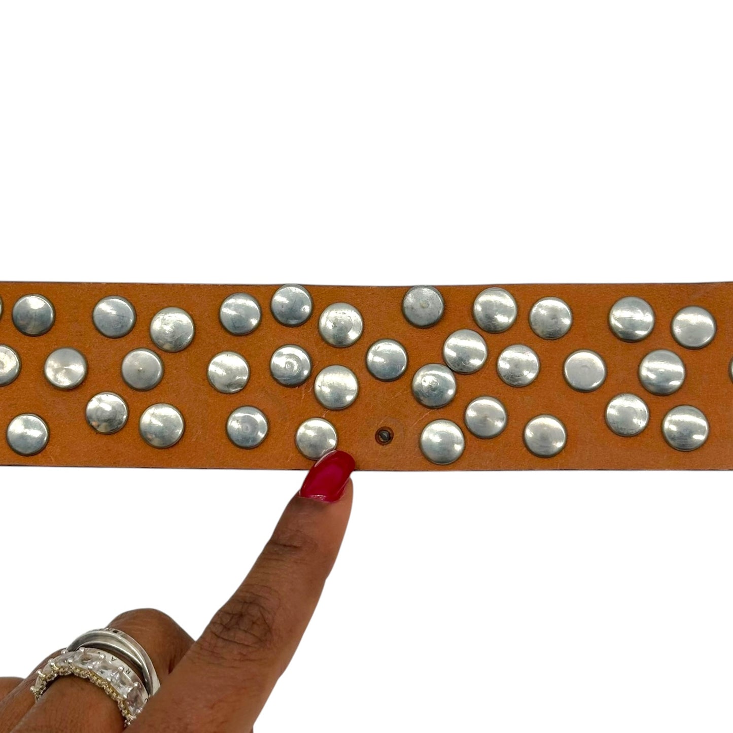 Galliano Brown Leather & Silver Studded XL Logo Buckle Belt