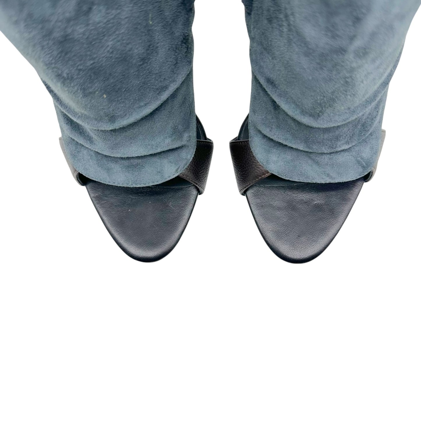 Giuseppe Zanotti Gray Suede & Black Leather Peep-Toe Ankle Bootie Pumps