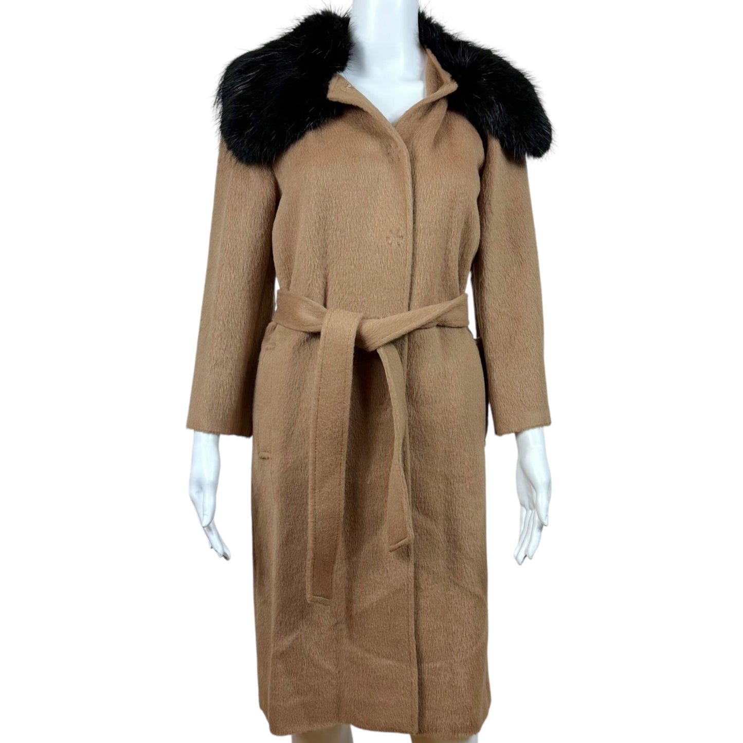 Dolce & Gabbana Fur Trim Camel Trench Coat