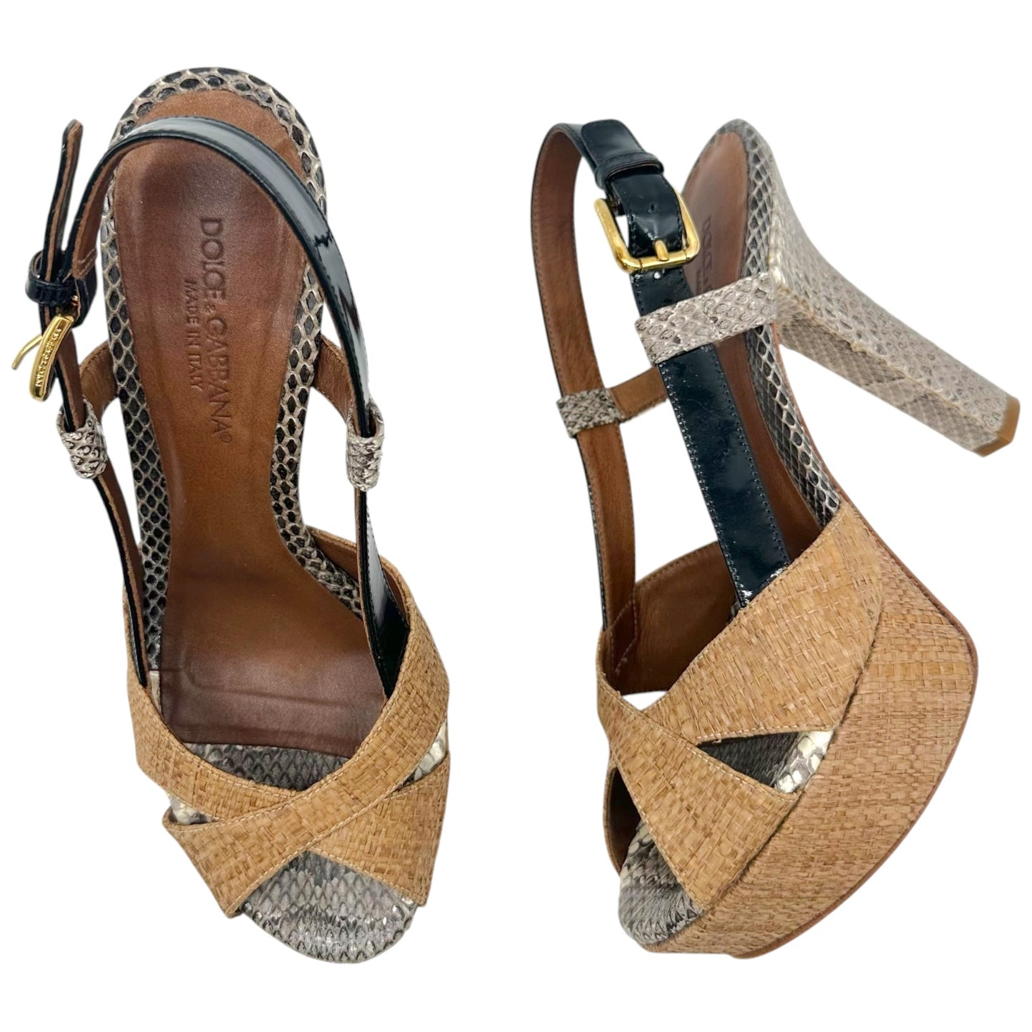Dolce & Gabbana Raffia Python Platform Sandal Heels