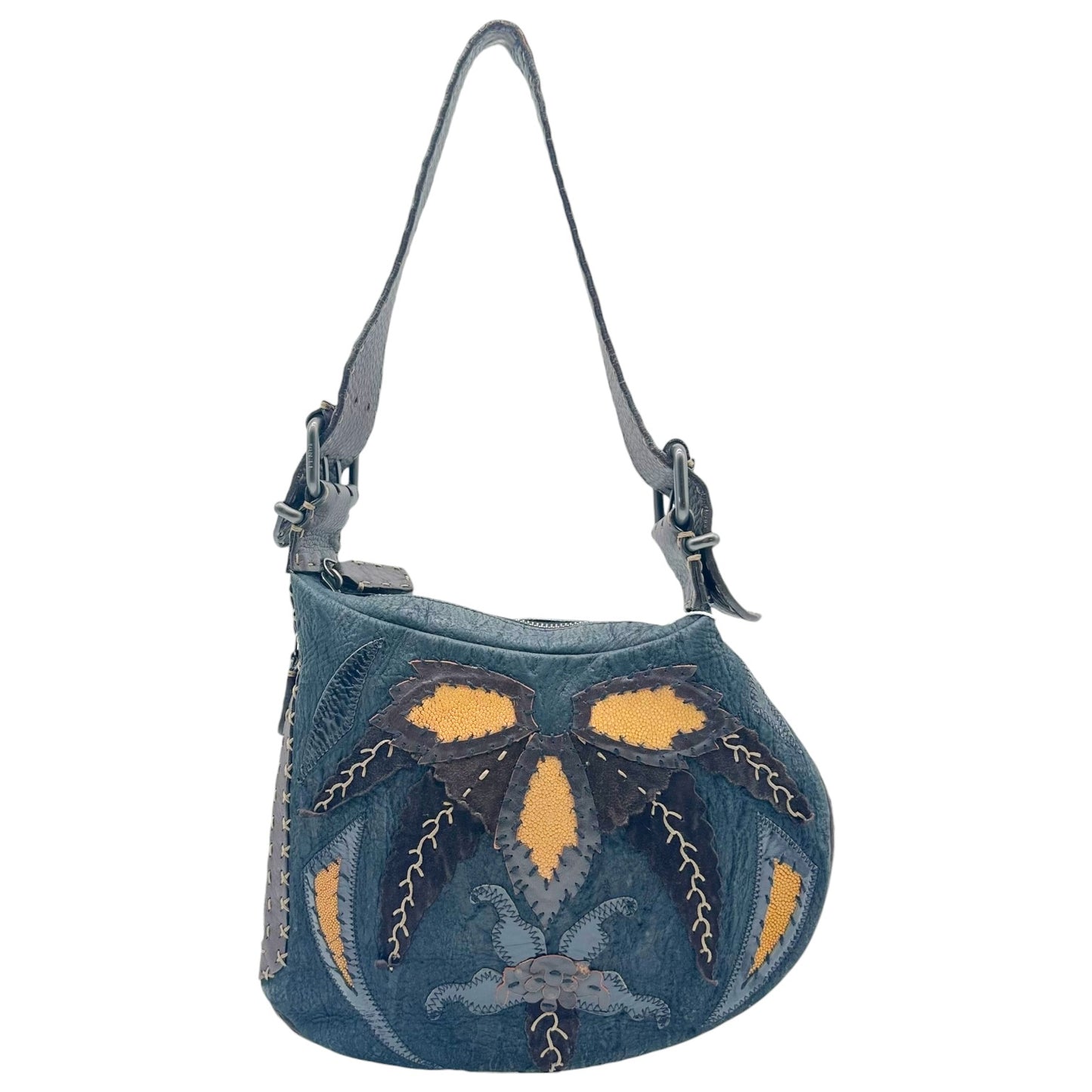 Fendi Black Brown Patchwork Stingray Leather Oyster Bag