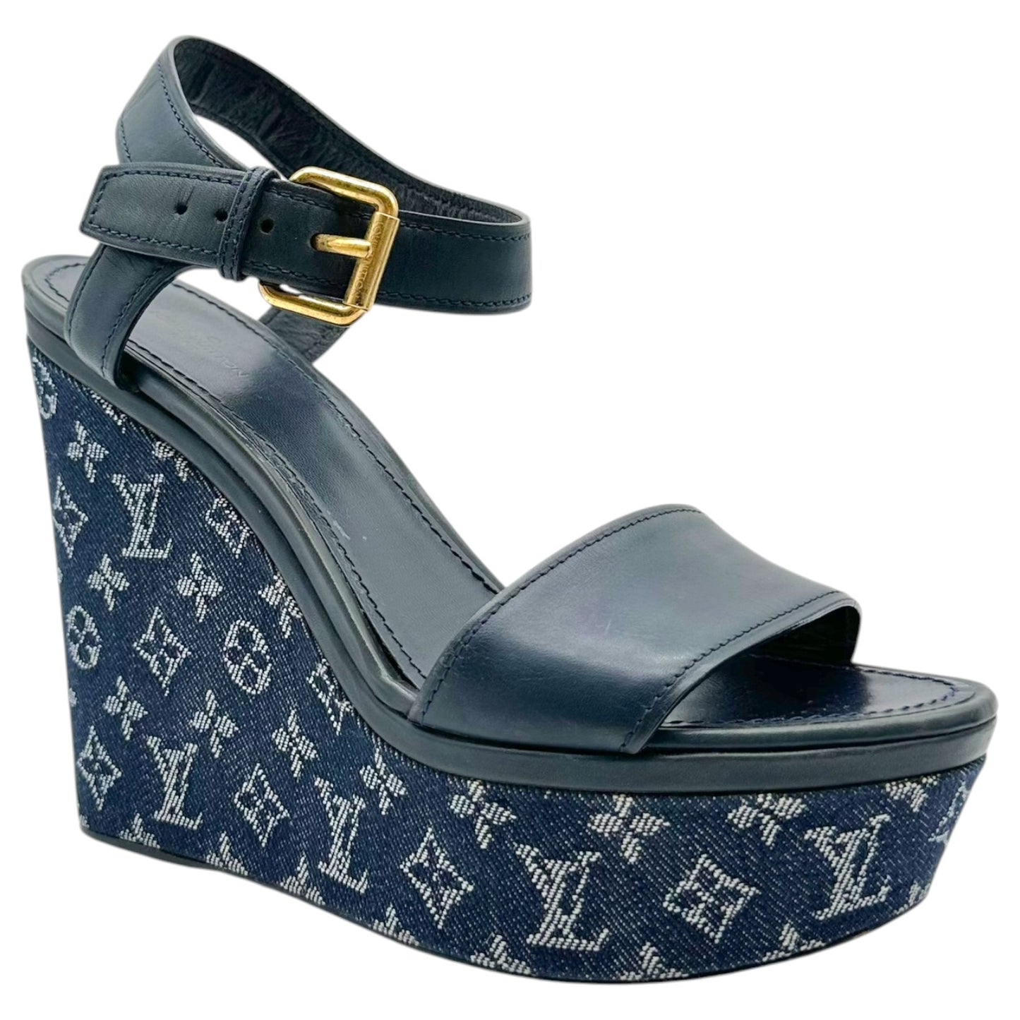 Louis Vuitton Denim Monogram Platform Wedge Sandals