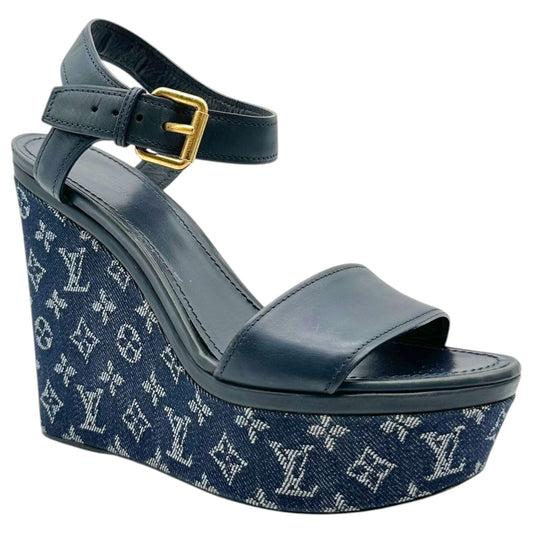 Louis Vuitton Denim Monogram Platform Wedge Sandals