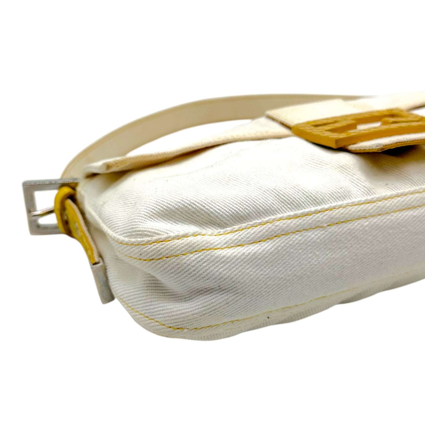 Fendi Baguette Bag White Denim Yellow Python Trim