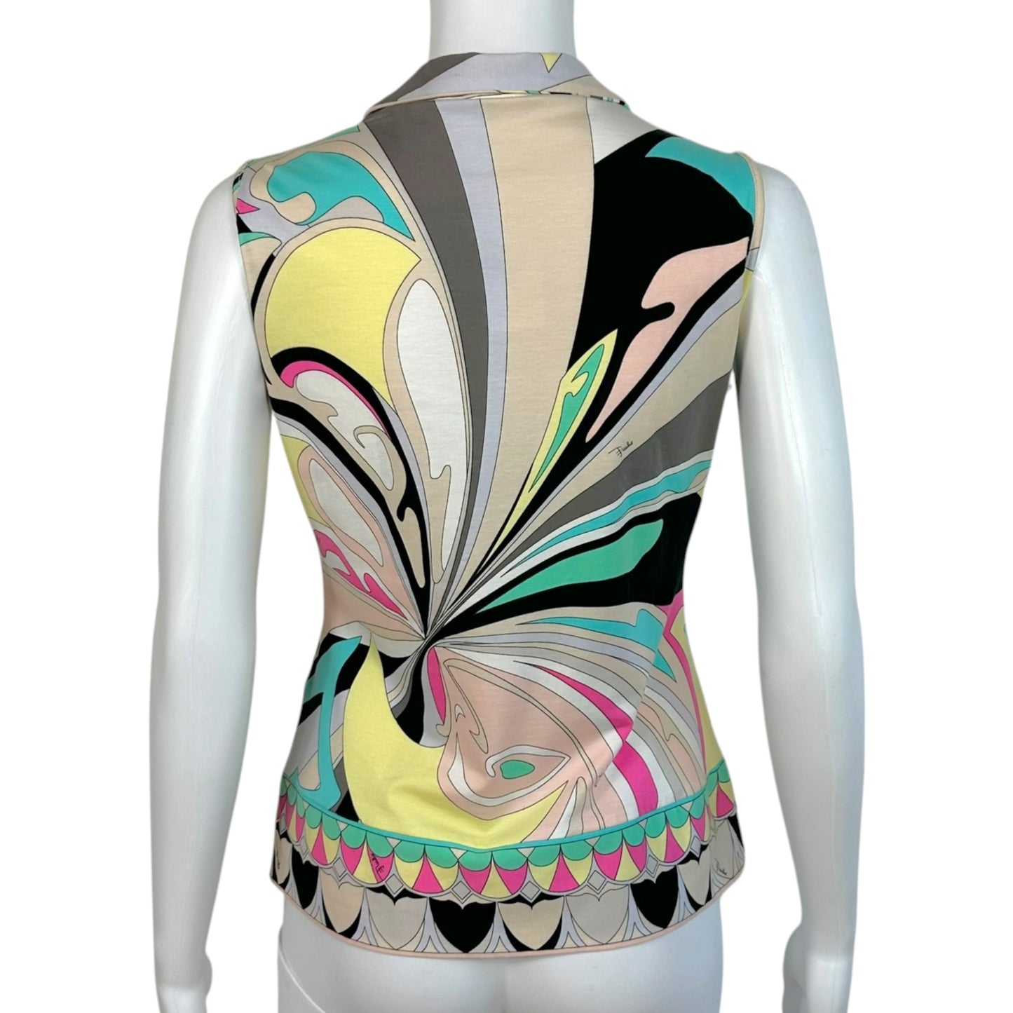 Emilio Pucci Pink Multicolor Printed Sleeveless Collared Tank Top