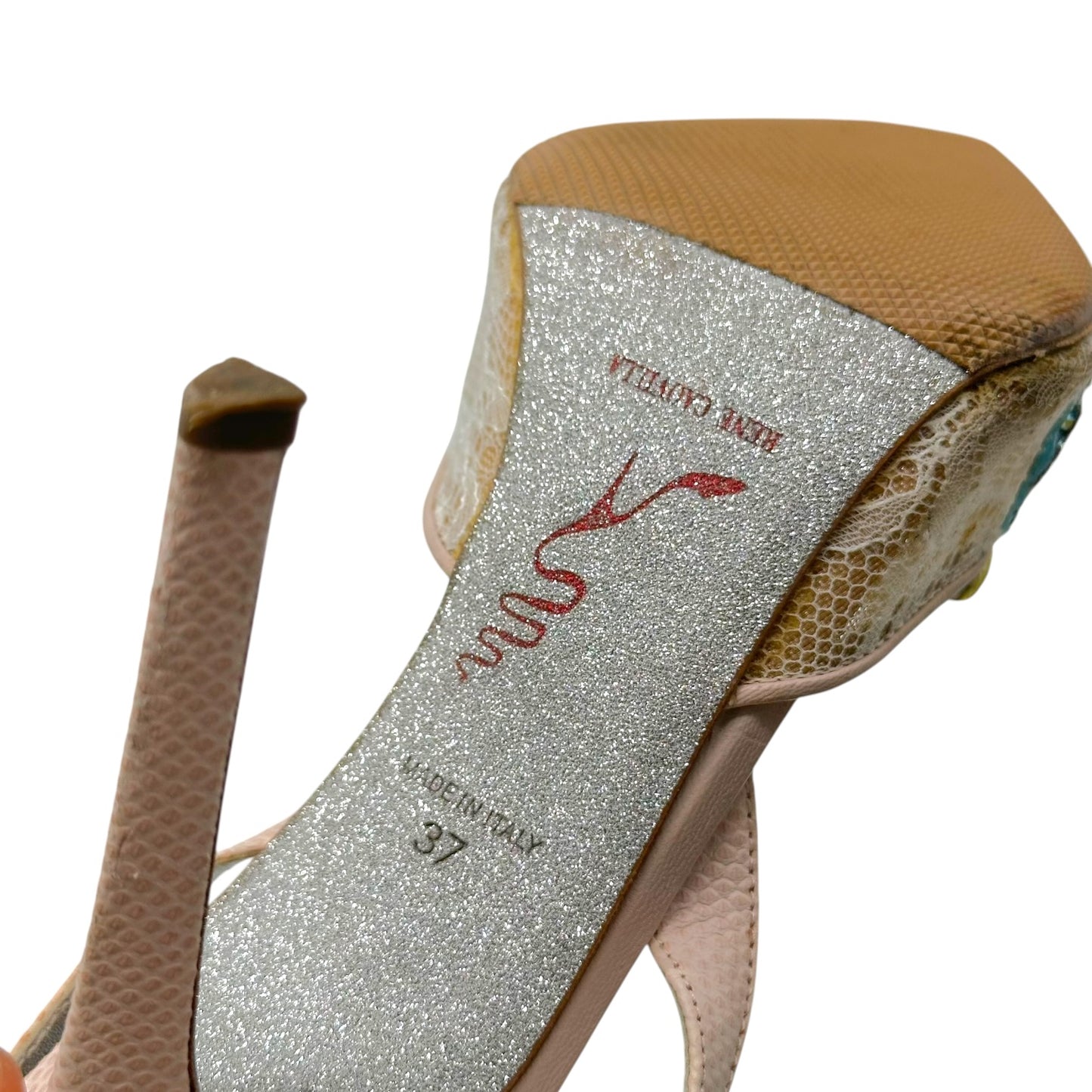 Rene Caovilla Slingback Heels Multicolor Crystal Beige Lace