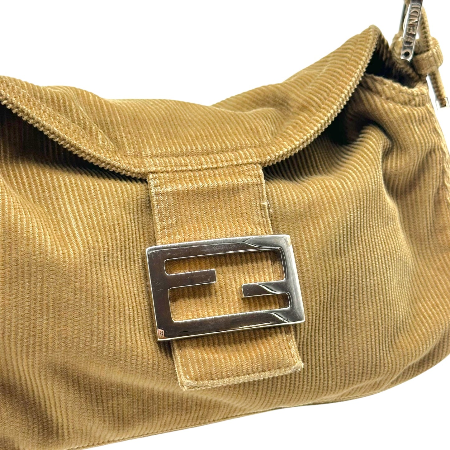 Fendi Brown Corduroy Fold-Over Square Baguette Bag