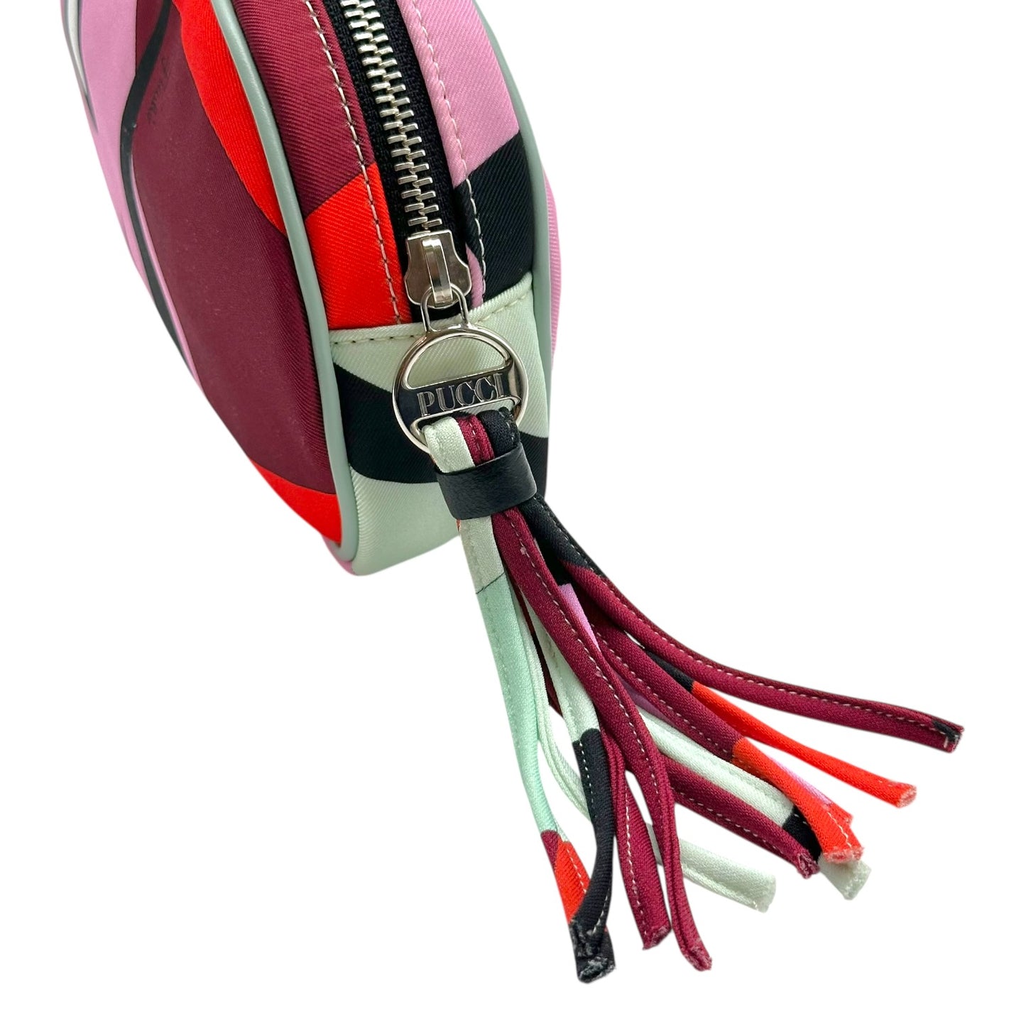 Emilio Pucci Burgundy & Blue Patterned Silk Cosmetic Pouch