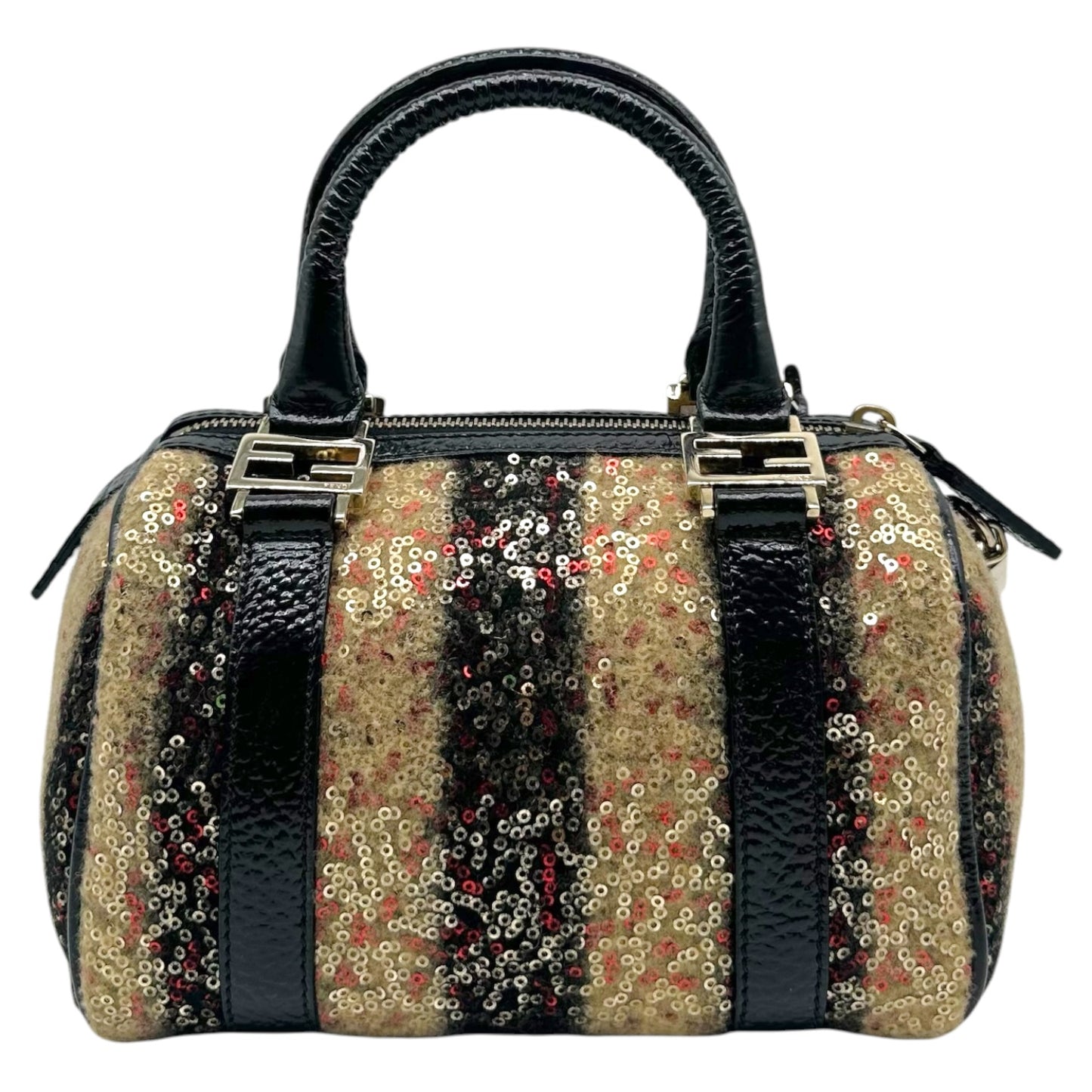 Fendi Striped & Sequin Mini Boston Handbag