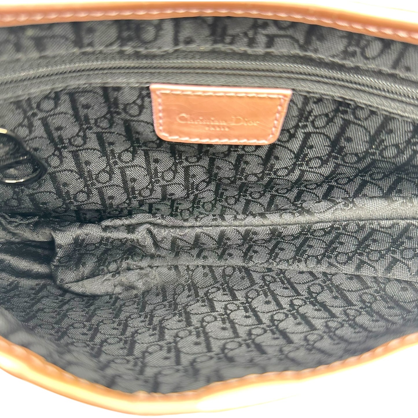 Christian Dior Saddle Shoulder Bag Gray Denim Pink Leather