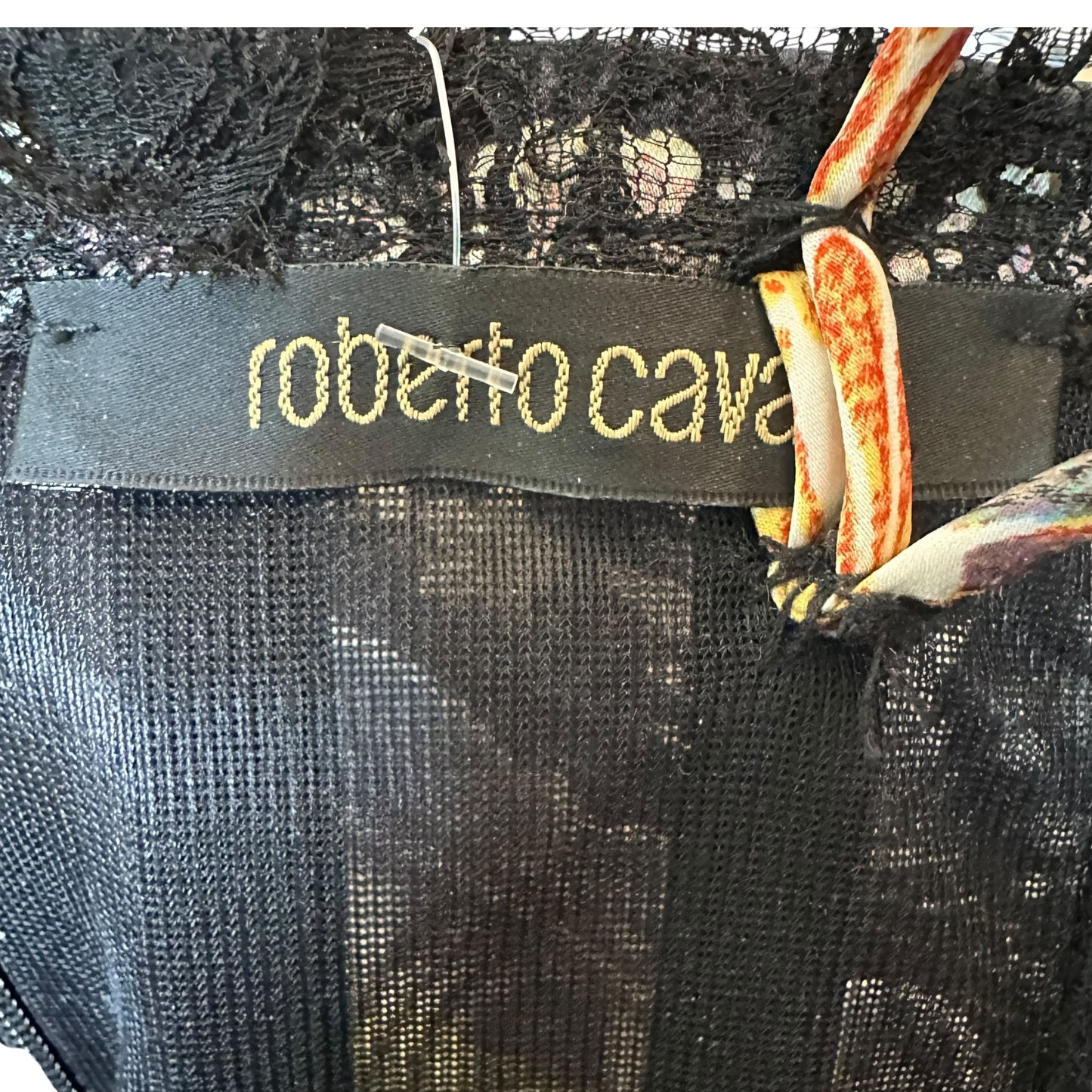 Roberto Cavalli 2005 Patchwork Print Silk & Lace Cropped Bustier Top