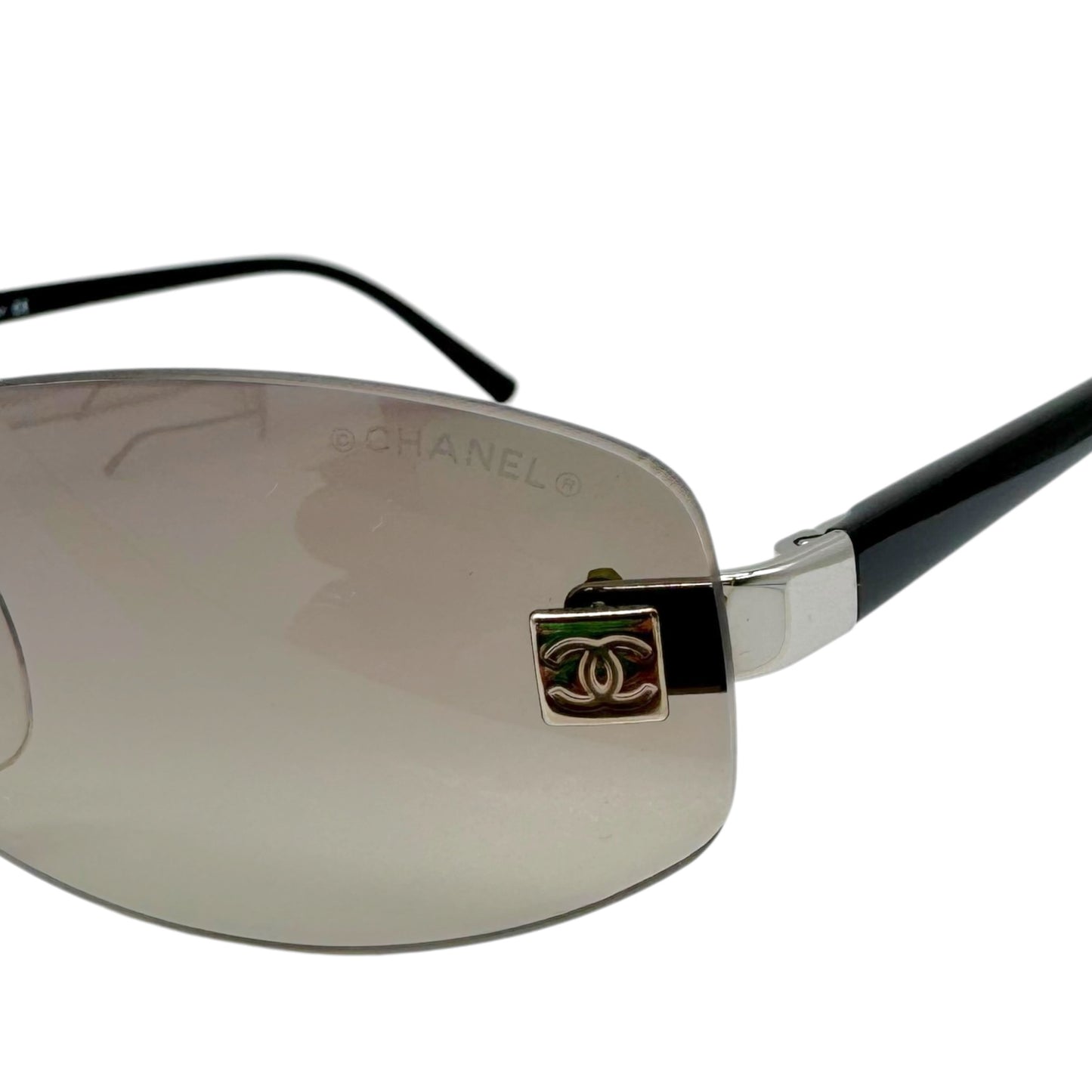 Chanel Rimless Oval Sunglasses Gray Gradient Lenses