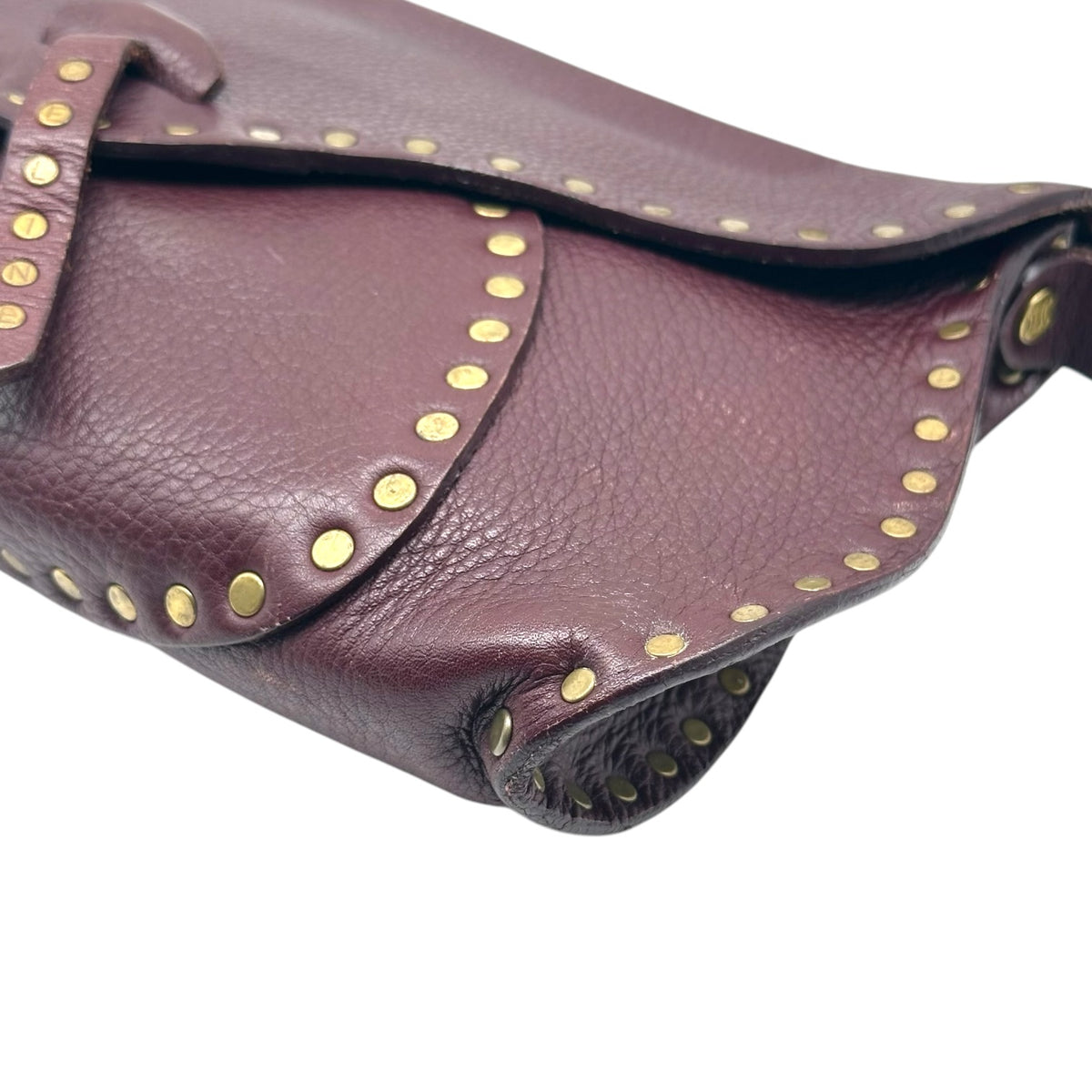 Celine Burgundy Leather Studded Shoulder Bag