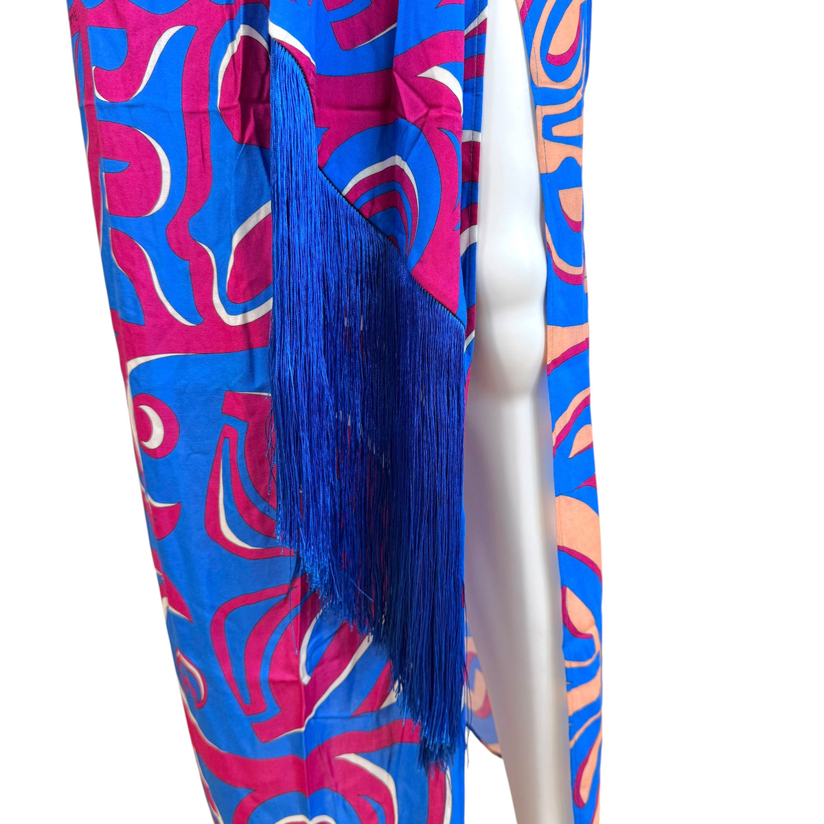 Emilio Pucci Maxi Skirt Pink Blue Patterned Fringe Trim