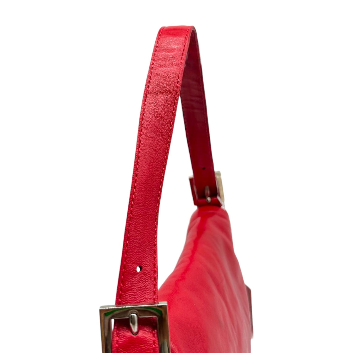Fendi Red Leather Baguette Shoulder Bag with Yellow Stone
