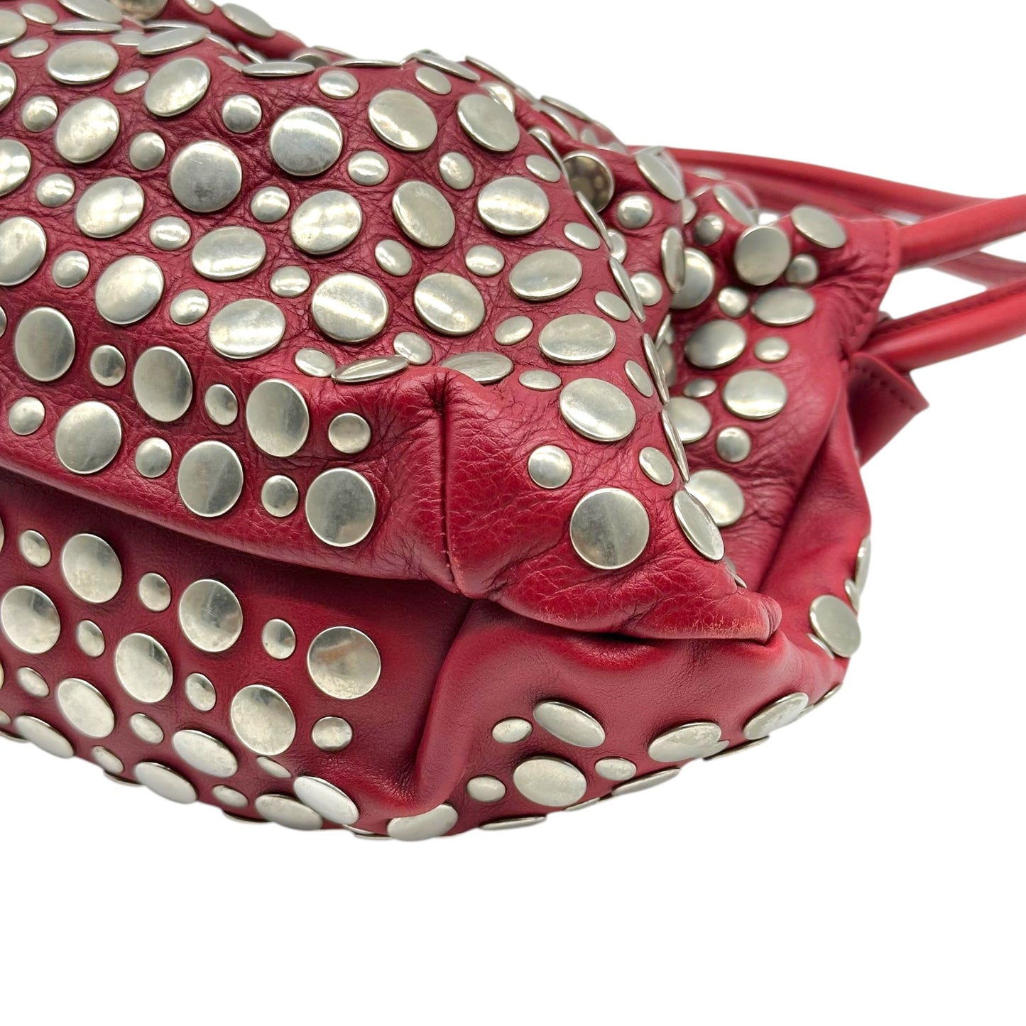 Sonia Rykiel Red Leather & Silver Studded Domino Bag