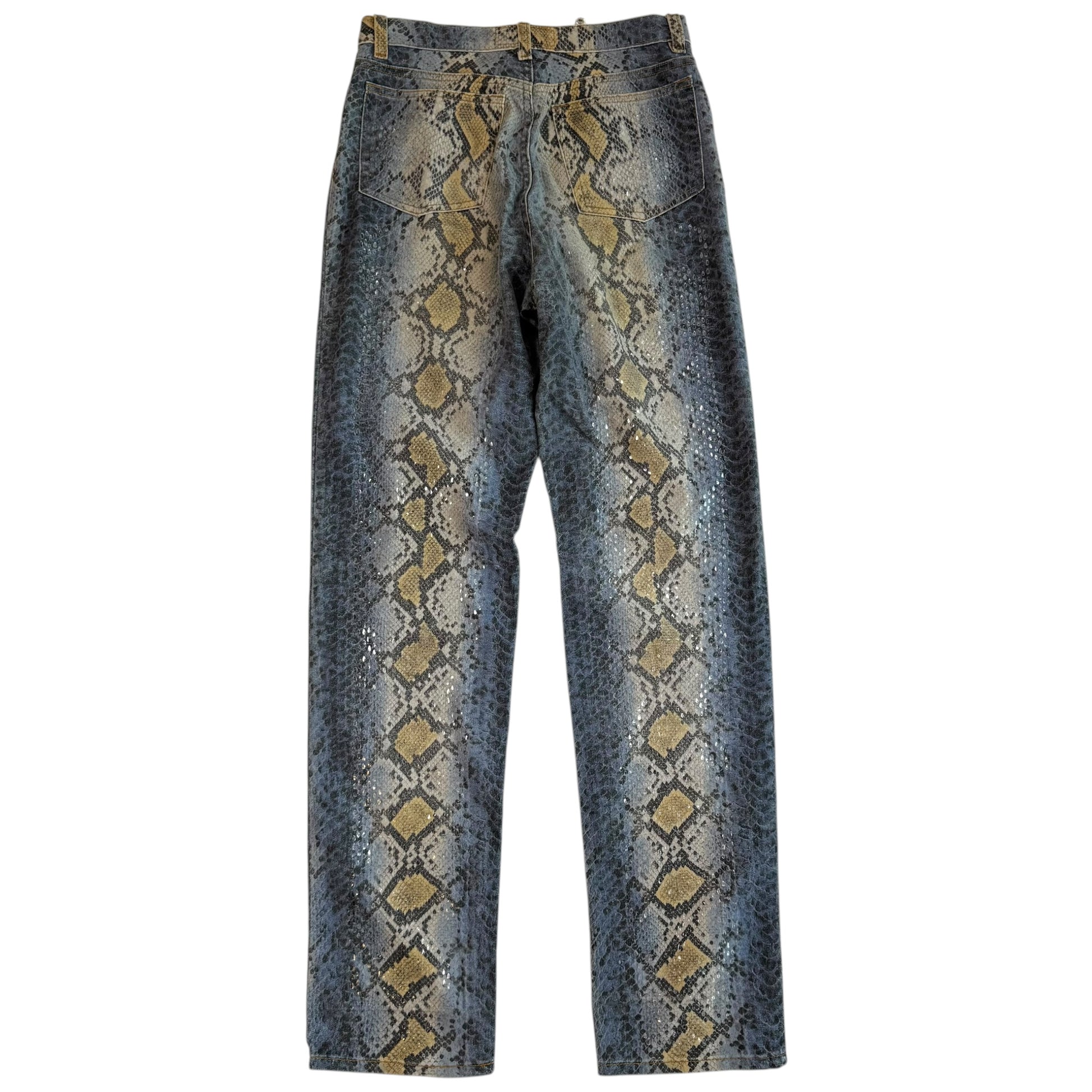 Roberto Cavalli Blue Snakeskin Print Sequin Jeans
