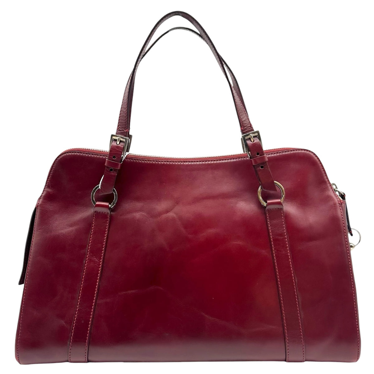 Christian Dior Burgundy Leather Shoulder Bag with Silver Hardware