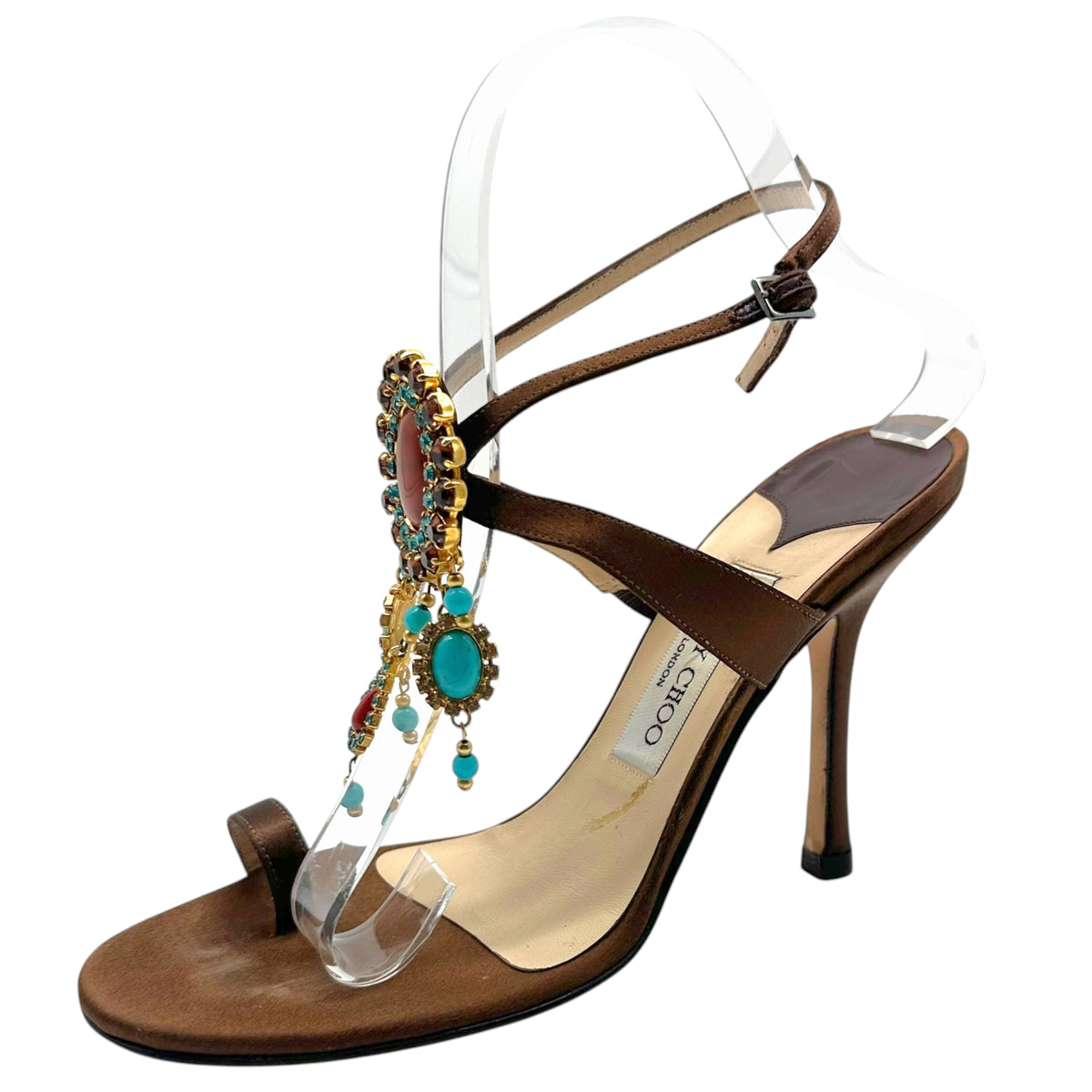 Jimmy Choo Turquoise Crystal Embellished Sandal Heels
