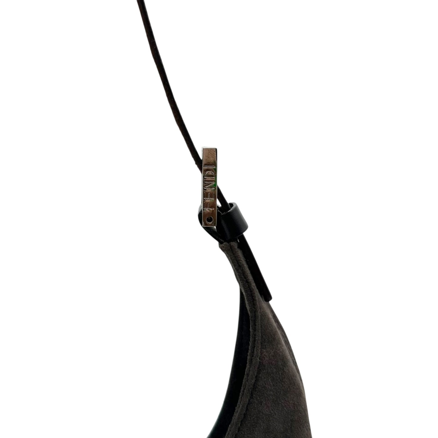 Fendi Gray Suede & Leather Shoulder Bucket Baguette Bag