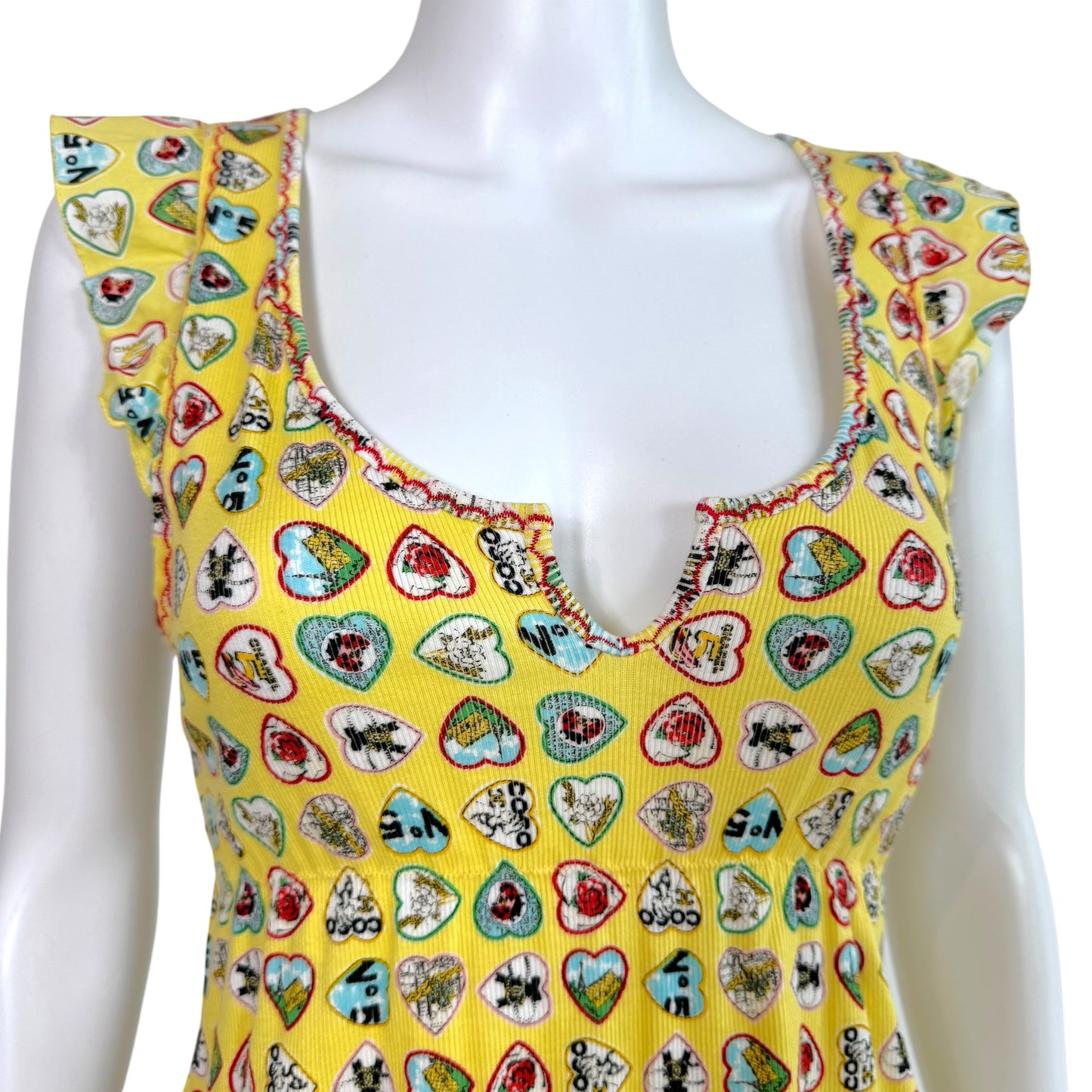 Chanel Spring 2006 Valentines Day Yellow Heart Print Babydoll Top