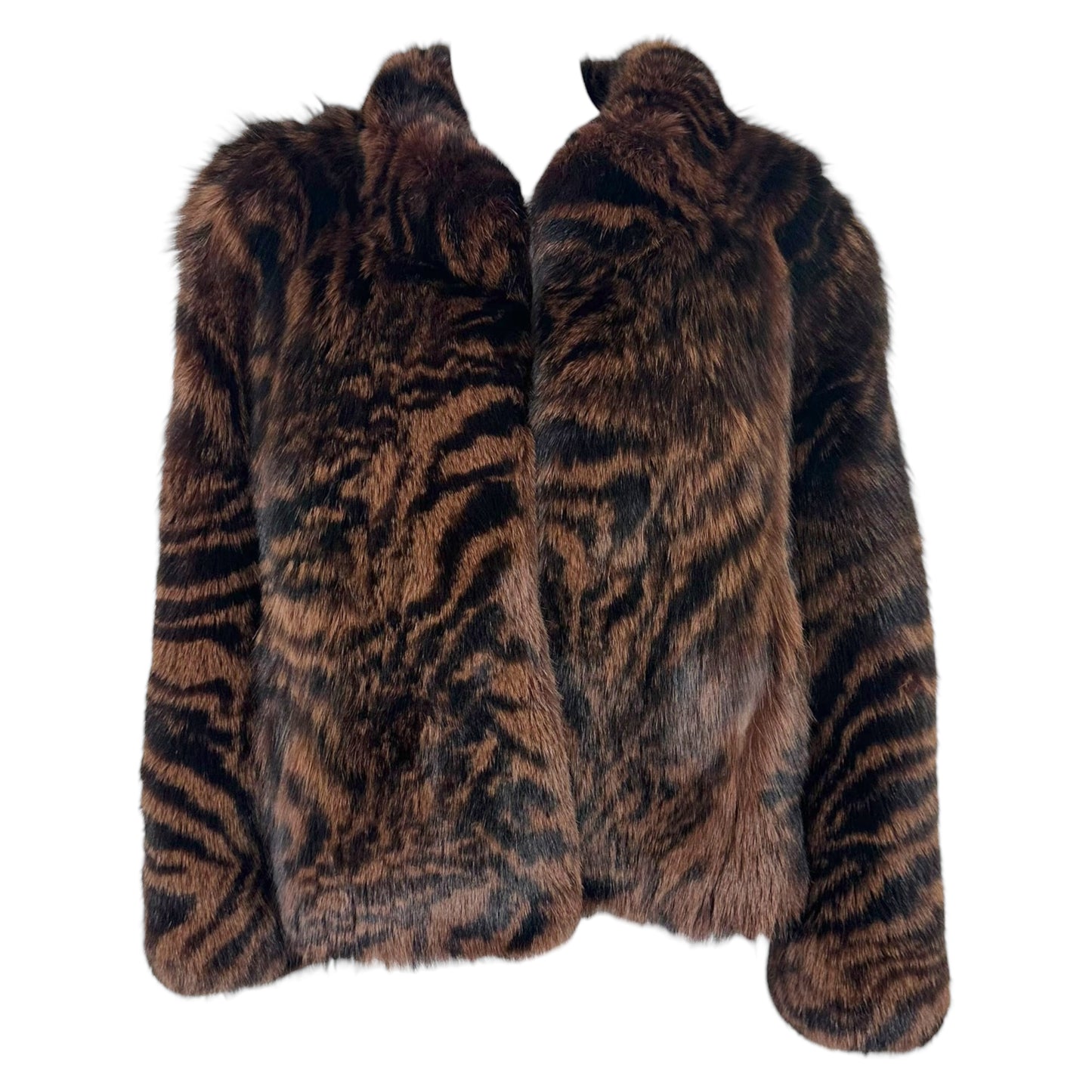 Vintage Septieme Black & Brown Zebra Print Fox Fur Coat