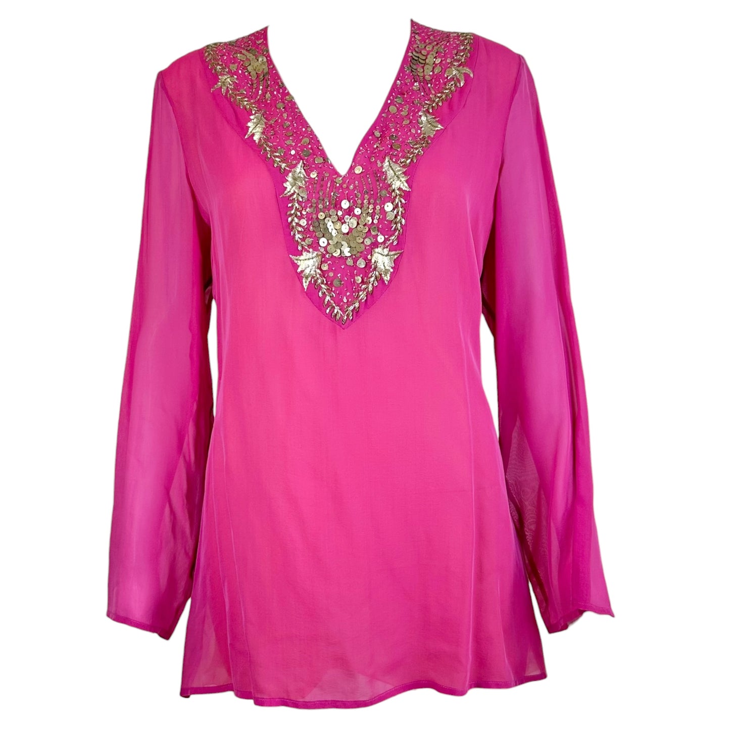 Versace Pink Sheer Blouse With Silk Sequin Trim