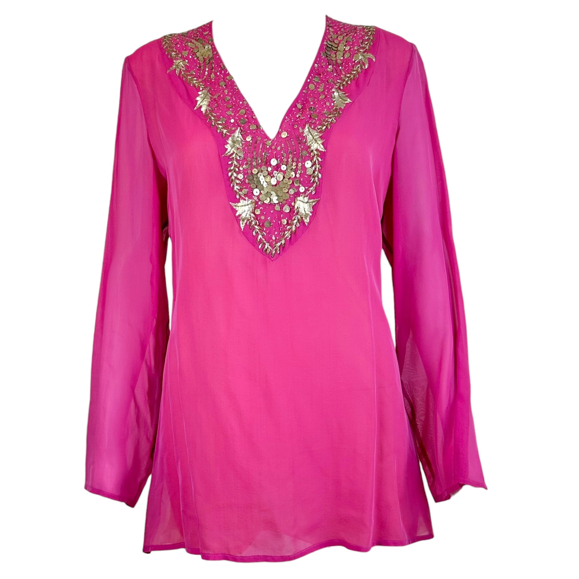 Versace Pink Sheer Blouse With Silk Sequin Trim