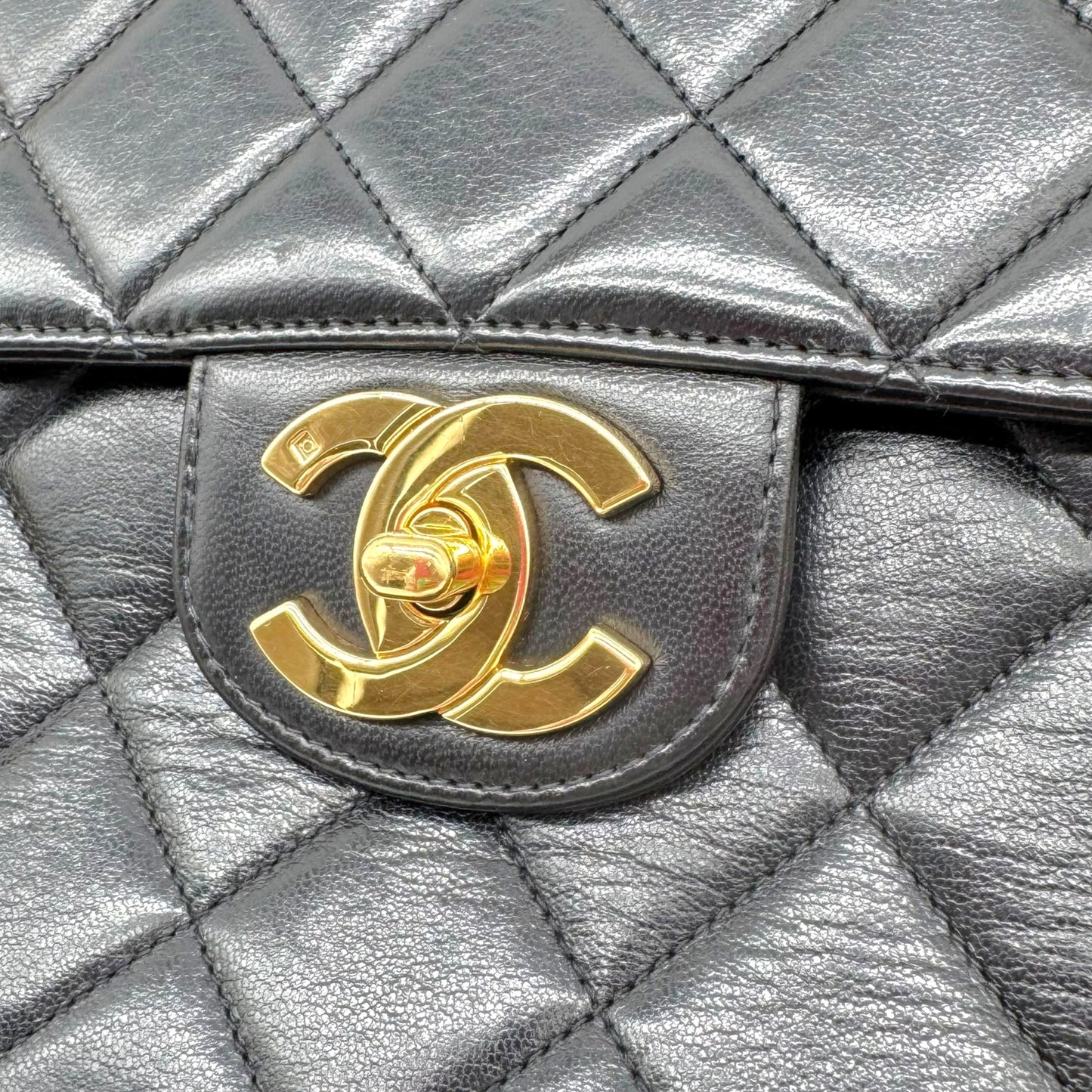 Chanel Black Lambskin Matelasse Jumbo Classic Flap Bag